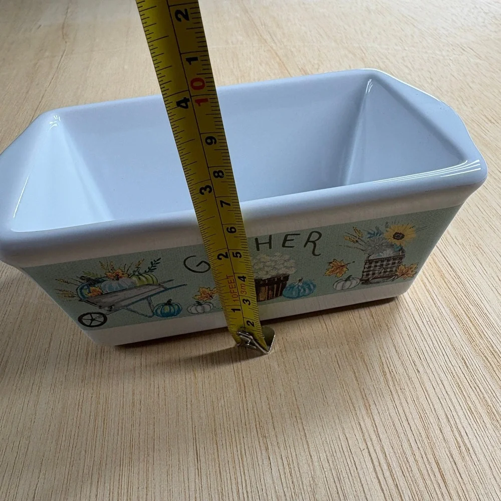 Royal Norfolk Harvest Mini Loaf Pan Gather Pumpkin Sunflower Teal Ceramic 5 Inch
